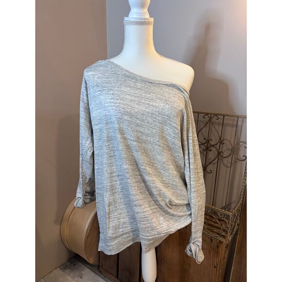TNA Ladies Large Heather Gray Boat Neck Lightweight Athletic Top Off Shoulder - Picture 12 of 12